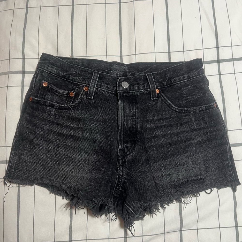 Levi's Black Frayed Hem High-Rise Jean Shorts
